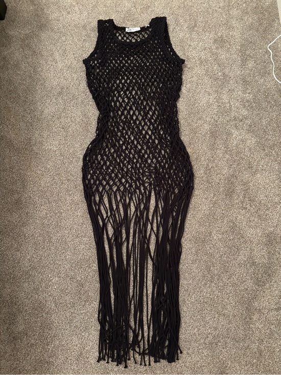 Zara Dresses & Skirts - Zara Black Crochet Fringe Maxi Dress